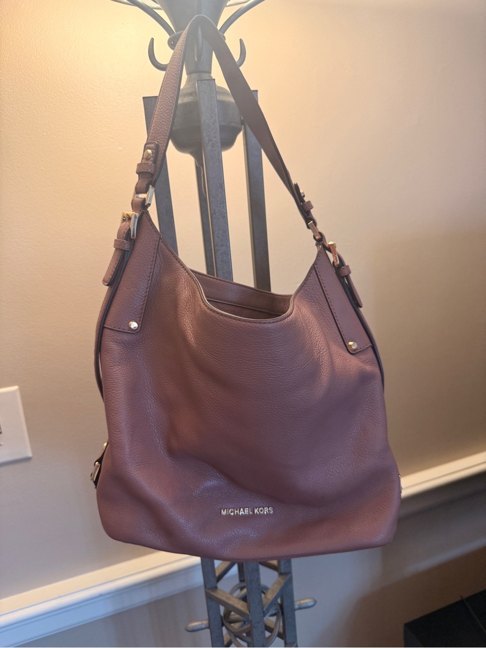 Michael Kors Pebbled Leather Shoulder Bag in Mulberry